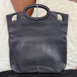 Cartier Leather Marcello De Black Foldover Clutch or Tall Satchel Evening Bag